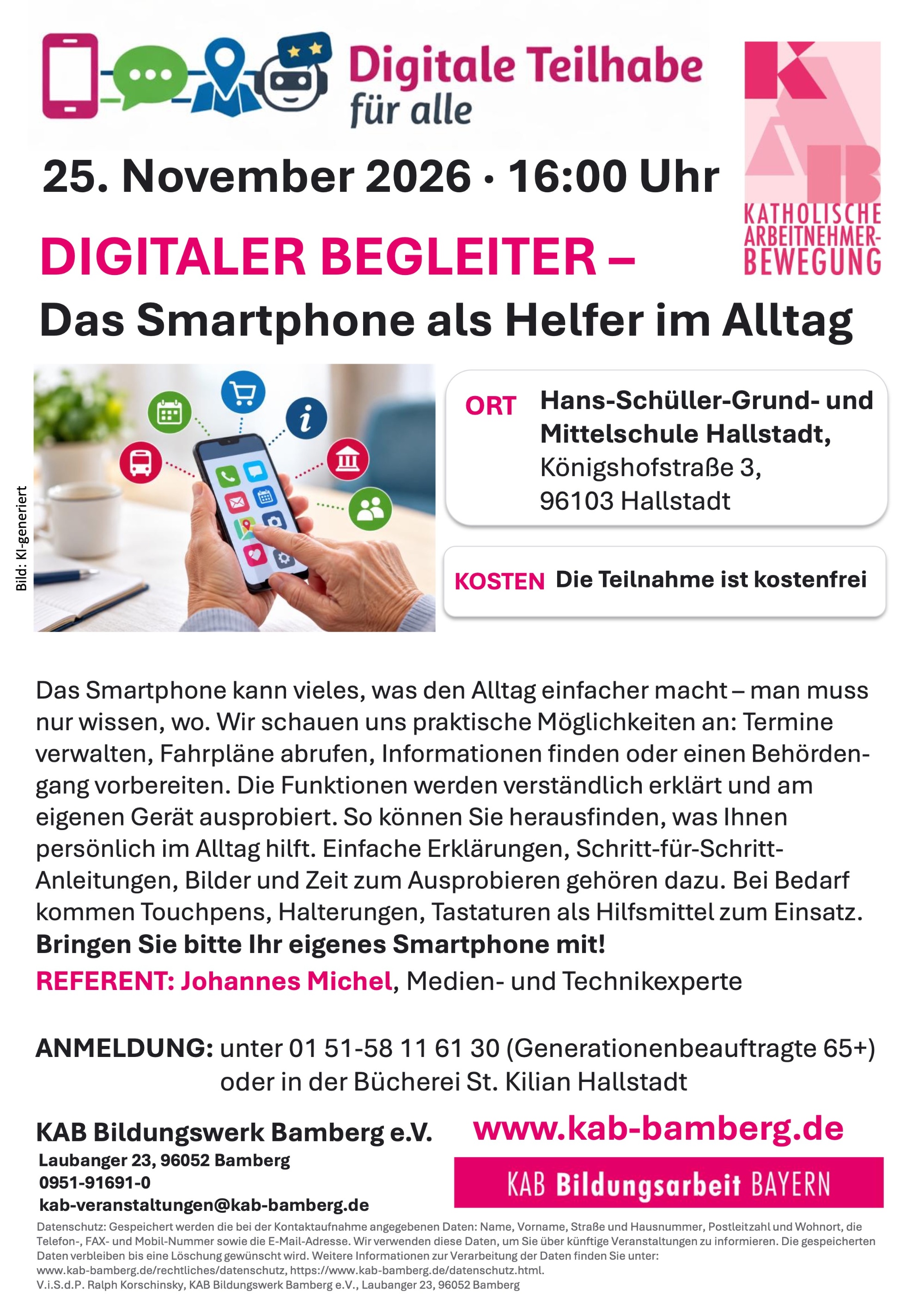 Plakat - Vortrag - Digitaler-Begleiter Hallstadt